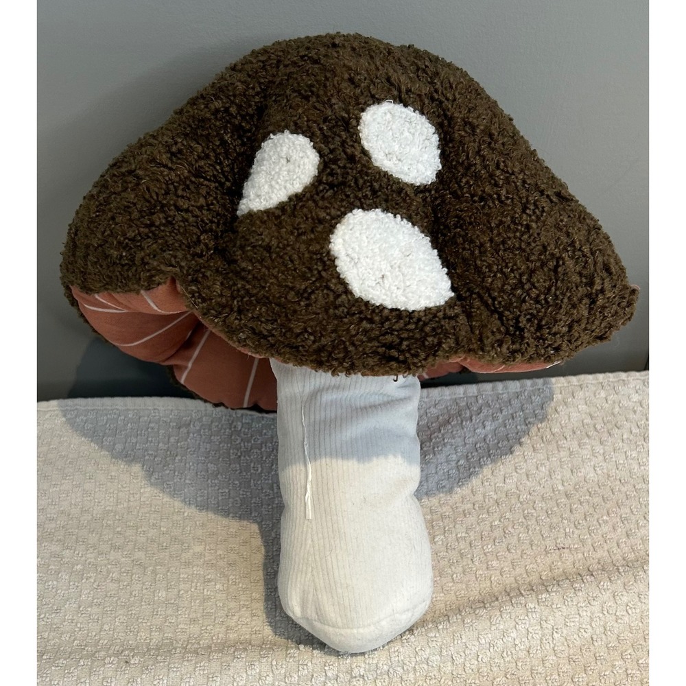 Mushroom Plush Pillow Brown Sherpa Toadstool Cottagecore Decor